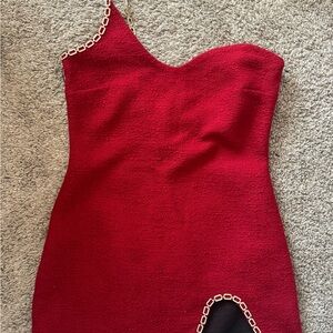 Zara One-Shoulder Red Dress with Chain Detail
